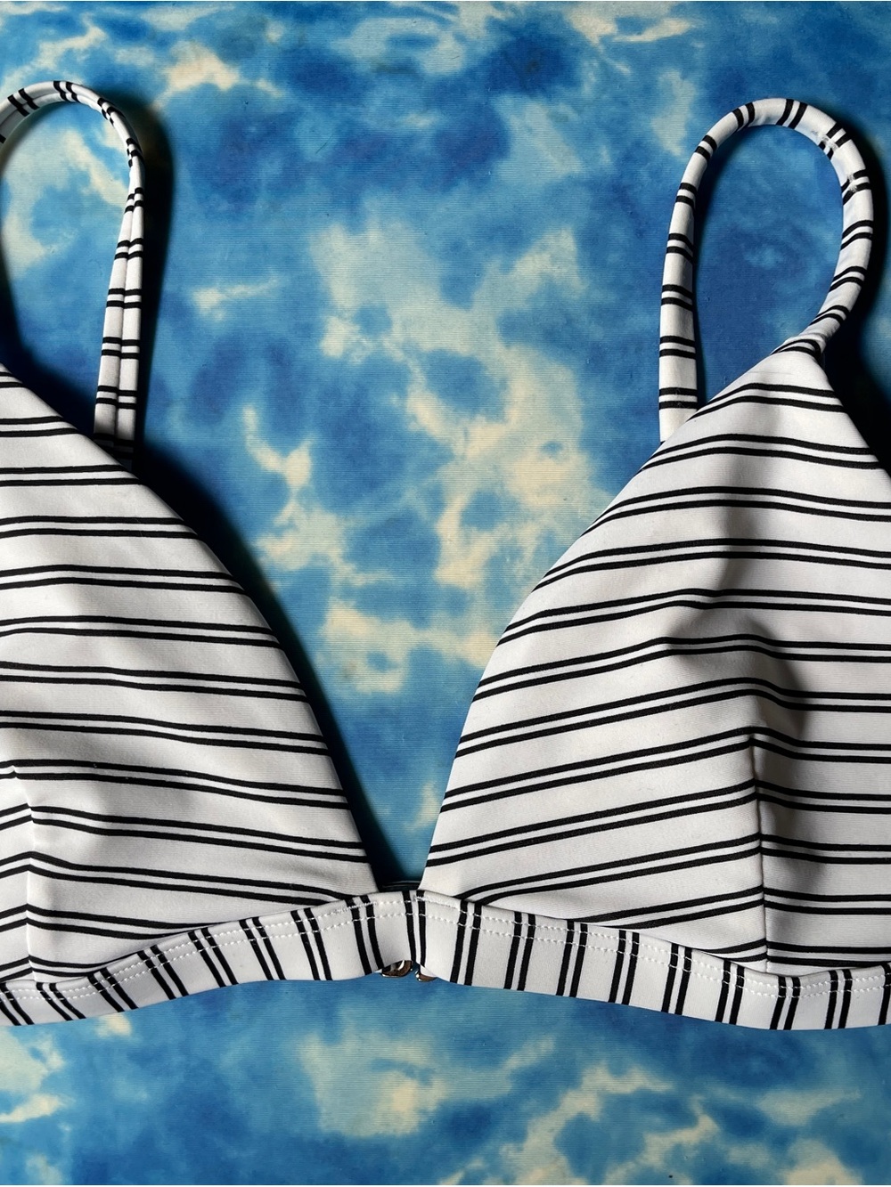 Hollister White Bikini Top with Thin Black Stripes